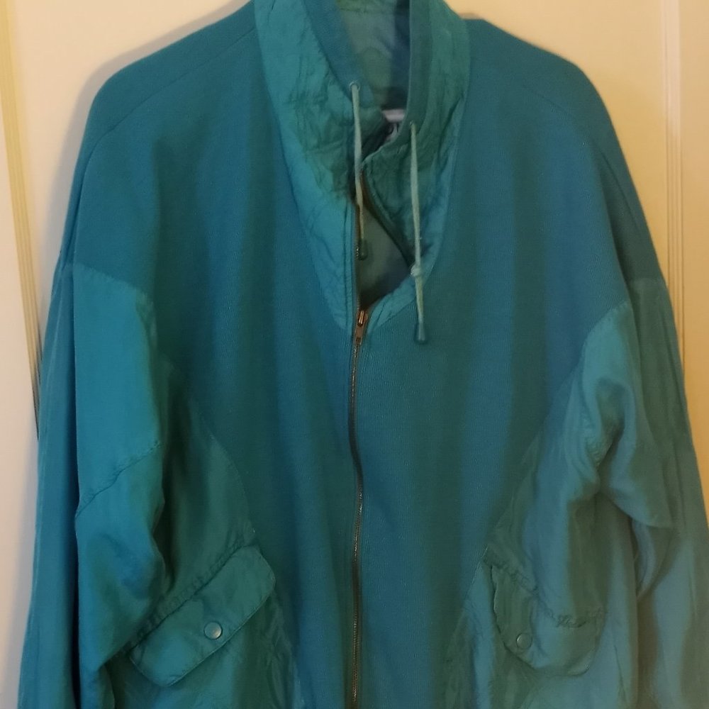 Vintage Lady Lavon silk bomber jacket with  stretch knitted  panels size 1x